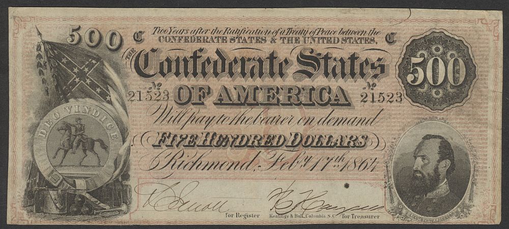 T-64, 1864 $500 Confederate States of America, SN21523, Ch.VF